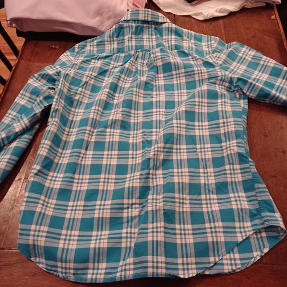 Banana Republic Turquoise Plaid shirt, size L - Picture 3 of 4